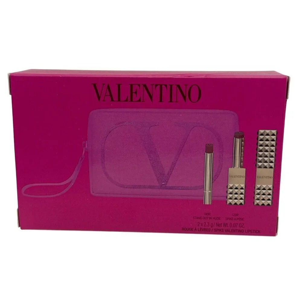 Valentino Spike Buttery Matte Lipstick 3 Pc Set Stand Out Nude Strike Pose Case